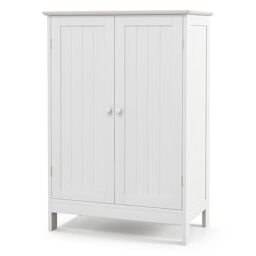 RELAX4LIFE Bathroom Floor Cabinet, Freestanding Storage Cupboard with 3-Position Adjustable Shelf, Wooden Display Sideboard Organizer Unit for Living Room Bathroom Entryway (60 x 35 x 87cm, White)