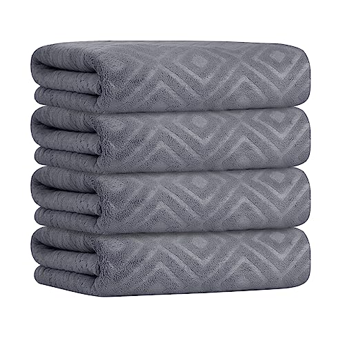 "JML Bath Towel, Microfiber Bath Towels Set 4 Pack (30"" x 60"") - Large Size, Extra Absorbent, Quick Drying, Multipurpose Use as Bath Fitness Towel, Sports Towels, Yoga Towel, Grey Diamond Embossed"