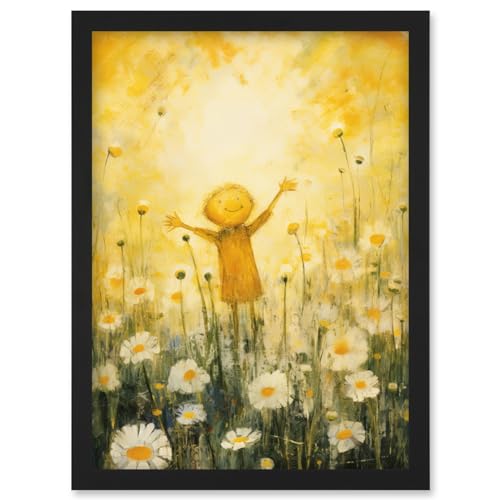 Artery8 Sunshine Happiness and Flowers Everywhere Simple Kids Bedroom Nursery Artwork Framed Wall Art Print A4