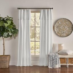 Mercantile Drop Cloth Curtain Panel, Light Filtering Ring & Tab Top with Attached Valance, 84 in Long x 50 in Wide, Farmhouse Single Window Panel, Bedroom, Living Room & Dining Room, White