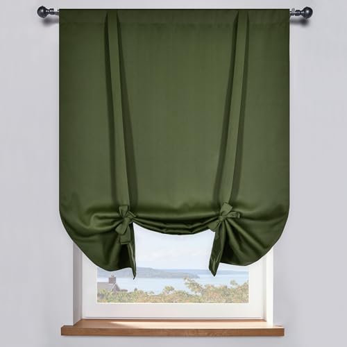 "DONREN Olive Tie Up Curtains for Kithcen Living Room Adjustable Window Covering Shade Thermal Insulated Rod Pocket Short Valance for Small Winow,1 Panel,34"" Wide x 54"" Long"
