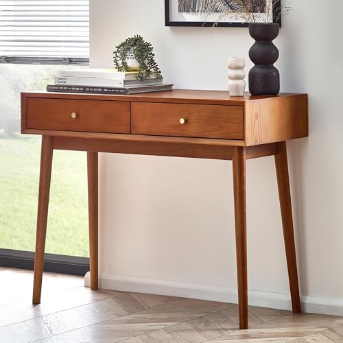 Julian Bowen Lowry 2 Drawer Console Table, Ash Effect - H80 x W100 x D45cm