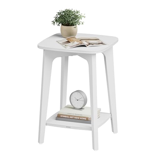 VASAGLE Side Table, Small Square End Table with Lower Shelf, Nightstand for Small Spaces, Living Room, Bedroom, Cloud White LET236W01