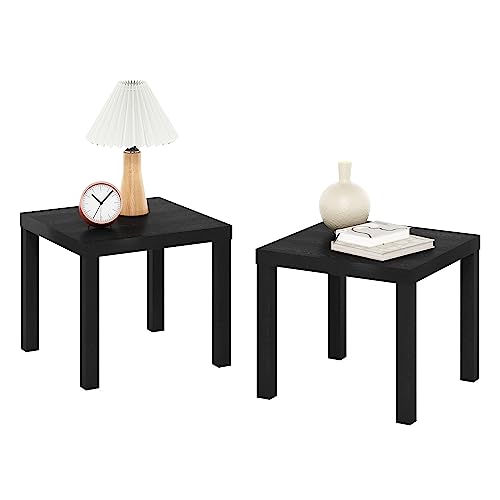Furinno CLASSIC Side Table Set of 2, Square End Table with 1.8 Thick Tabletop, Night Stand, Bedside Table, for Living Room, Bedroom, Black