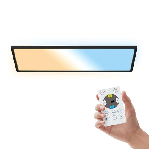 B.K.Licht - LED Panel with Remote Control, Slim, Dimmable, Adjustable CCT from Warm to Daylight White, IP44, Ceiling Lights, Bathroom Light, Bathroom Lights Ceiling, Living Room, 58x20x3 cm, Black