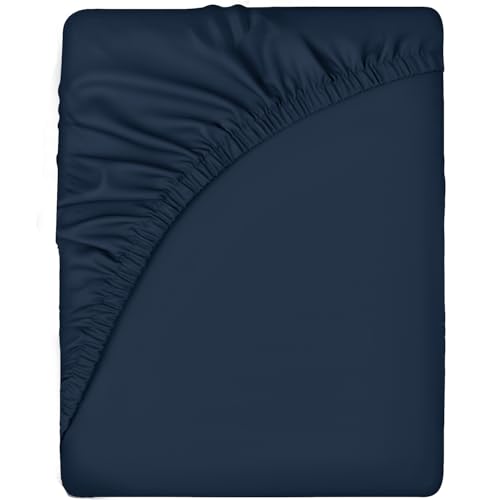 Sleepdown Fitted Sheet Polycotton Easy Care Non-Iron Super Soft 10 Inch 25cm Deep Pocket Bedsheet Bed Linen - Super King - Navy