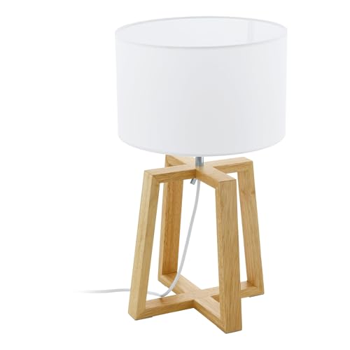 Eglo Table Lamp Chietino 1, 1-Light Table Lamp Nature Design, Bedside Lamp Made of Wood, Fabric and Steel, Colour: White, Natural, Socket: E27, Including Switch