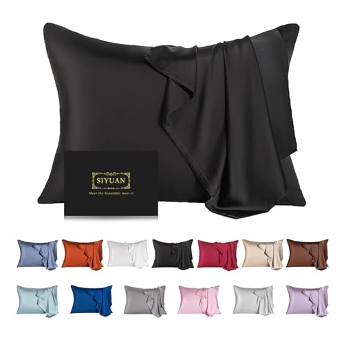Mulberry Silk Pillowcase for Hair and Skin,King Size Cooling Silk Pillow Case with Hidden Zipper,Allergen Proof Dual Sides Soft Breathable Smooth Silk Pillow Cover for Women(King,Black)
