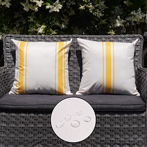 ONWAY Outdoor Pillow Covers Waterproof 20x20 Set of 2 Decorative Linen Throw Pillow Cover Beige and Yellow Striped Outdoor Pillows for Patio Furniture