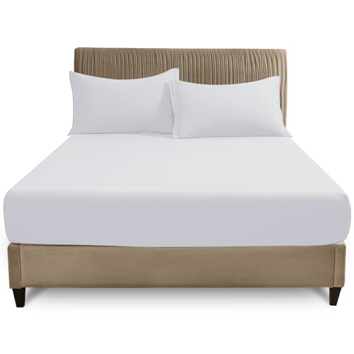 GC GAVENO CAVAILIA King Size Fitted Sheet - Deep 25cm Polycotton Bed Sheet - Breathable & Smooth Easy Care Bedding with Elastic Corners - White Mattress Sheet - 150 x 200 cm