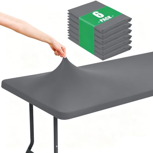 "Moosfor Spandex Picnic Table Cloth 6 Pack, Elastic Fitted Tablecloths for 8 Foot Rectangle Tables, Stretch Washable Patio Table Cover for Outdoor, Camping, Banquet and Parties (Grey, 30""x96"")"
