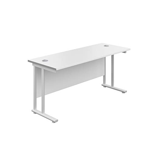 Office Hippo Heavy Duty Rectangular Cantilever Office Desk, Home Office Desk, Office Table, Integrated Cable Ports, PC Desk For Office or Home, 5 Yr Wty - White Frame/White Top, 140cm x 60cm
