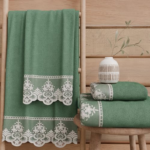 PETTI Artigiani Italiani - 100% Cotton Terry Bath Towels, 1+1 Towel Set, 2 Pieces 1 Face Towel and 1 Hand Towel, Emerald Green