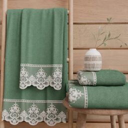 PETTI Artigiani Italiani - 100% Cotton Terry Bath Towels, 1+1 Towel Set, 2 Pieces 1 Face Towel and 1 Hand Towel, Emerald Green