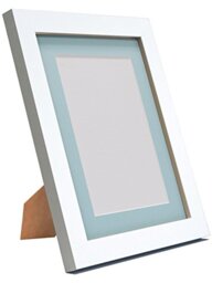 FRAMES BY POST Q7 Picture Photo and Poster Frame, White with Blue Mount, 20 x 16 Inch Image Size A3, Plastic Glass