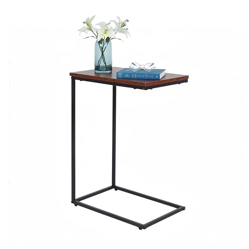 Relaxdays side table, HxWxD: 61x45x30 cm, MDF, metal, C-shape, sofa table for sliding under, industrial, brown/black