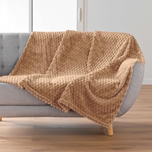 Douceur d'Intérieur, Blanket (125 x 150 cm) Mini Frosty Camel Flannel Relief Plain
