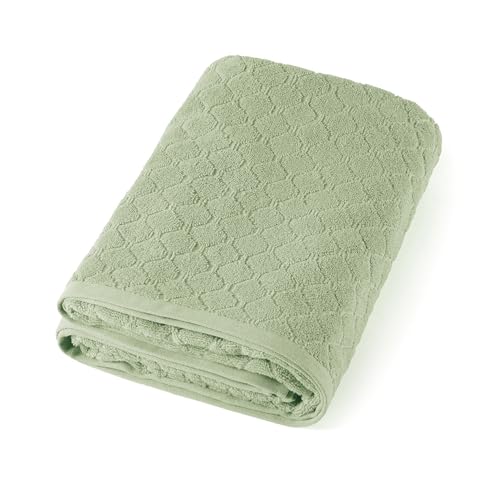 Pure Cotton 1-Piece Jacquard Combed Cotton Bath Towel 570 GSM – Oeko-TEX Certified – Washable at 40°C – Absorbent Bath Towel 90 x 180 cm – Meadow Green – Almond Green