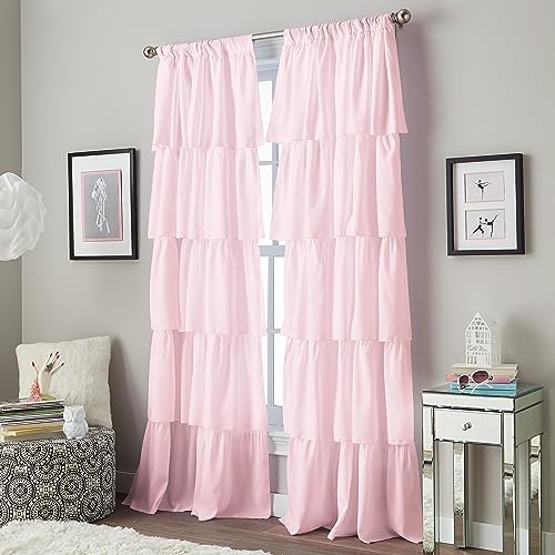 Curtainworks Flounced Ruffle Rod Pocket 100% Polyester, 84 inch, 1 Curtain Panel, Pink