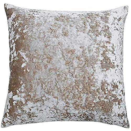 "Riva Paoletti Verona Feather Filled Cushion Square - Oyster Beige - Velvet Feel - Crushed Velvet Look - Hidden Zip Design - 100% Polyester Case - 55 x 55cm (22"" x 22"" inches) - Designed in the UK"