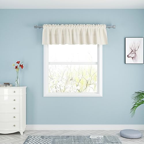 "UPOPO Ivory Valance Curtains Living Room 18 inch Long Linen Textured Kitchen Short Small Mini Little Curtain Toppers Valance Bedroom Windows Curtain Panels Rod Pocket 54""x18"" 1 Piece"