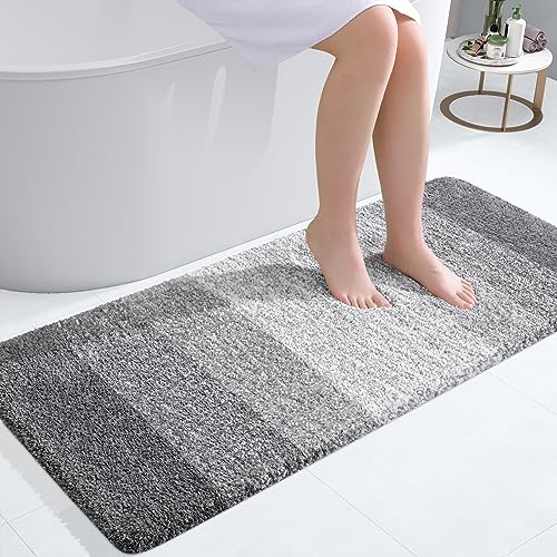 OLANLY Luxury Bathroom Rug Mat 47x20, Extra Soft and Absorbent Microfiber Bath Rugs, Non-Slip Plush Shaggy Bath Carpet Runner, Machine Wash Dry, Bath Mats for Bathroom Floor, Tub and Shower, Grey