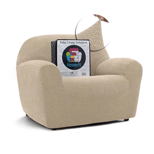 FAVERTI?? Super Elastic Armchair Cover 1 Seater from 70 to 110 cm - Model NOVELE - Beige - Universal Cover Ideal for Any Shape of Armchair - Quality Protector Jacquard Fabric Cotton Feel