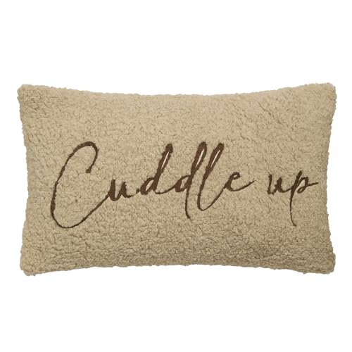 Fusion Snug Rectangular Cushion, Boucle Tufted with 'Cuddle Up' Embroidery, Living Room Decor, 1 Piece, 30 x 50 cm, Natural, 100% Recycled Polyester