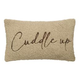 Fusion Snug Rectangular Cushion, Boucle Tufted with 'Cuddle Up' Embroidery, Living Room Decor, 1 Piece, 30 x 50 cm, Natural, 100% Recycled Polyester