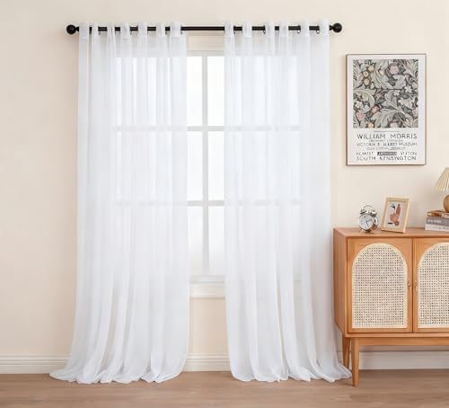 PI White Sheer Curtains 96 inches Long,Elegant Light Filtering Window Drapes for Living Room,Grommet Top Voile Window Treatment for Bedroom,2 Panels (W52 X L96, Optical White)