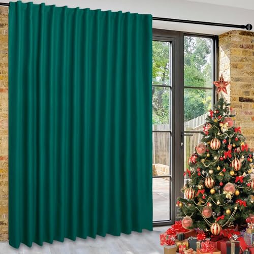 DWCN Privacy Room Divider Blackout Curtain - Christmas Patio Sliding Door Curtains, Extra Wide Thermal Curtains with Back Tab & Rod Pocket for Bedroom Partition, 100 x 84 Inches, Hunter Green