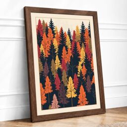 Autumn Forest Canopy Boho Framed Wall Art Print A4 Walnut