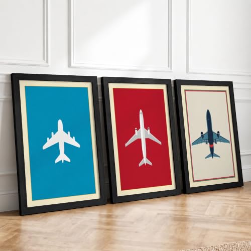 Overhead Aircraft Minimalist Set of 3 Framed Wall Art Prints A4