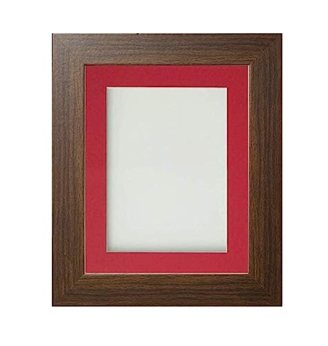 Frame Company Watson Brown Picture Photo Frame fitted with Perspex, 6x4 inch with Red Mount for image size 4x3 inch