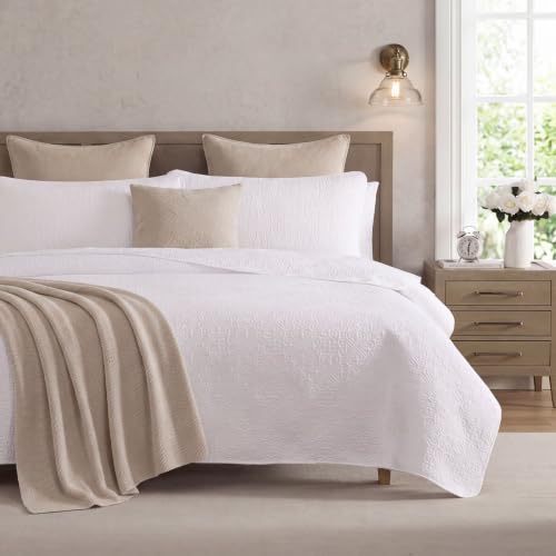 HLC.ME Lorenzo - 3 Piece Full Queen Size Quilt Set, Lightweight Queen Bedspread Coverlet Set (Full/Queen, White)