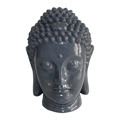 HOMEA 5DEJ1336GR Magnesia Buddha Head Drawing Statue 35 x 34 x 52 cm Grey