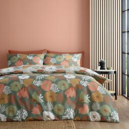 Fusion - Green & Natural Flower Art Abstract Duvet Cover - King Bedding Size (230 x 220cm) - Reversible Design (2 Colours) - Easy Care & Washable - Brush Paint Flower Duvet Cover in Natural & Green
