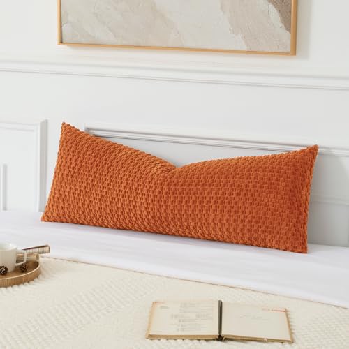 UGASA Fall 14x36 Inch Pillow Cover Pack of 1 Soft Boho Stripe Corduroy Large Long Rectangle Lumbar Cushion Cover Farmhouse Decorative Throw Pilowcase for Bed, Couch, Sofa, Bedroom, Living Room, Orange
