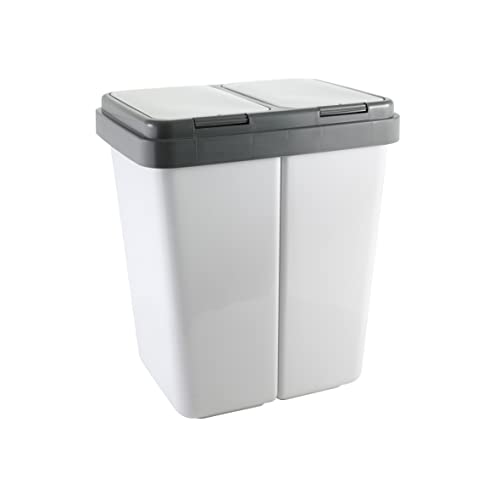 axentia Double Bin Plastic Odour-Proof Duo Rubbish Bin Waste Separation Bin Grey Volume: 2 x Approx. 23 Litres