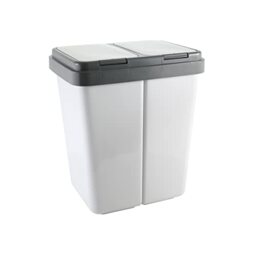 axentia Double Bin Plastic Odour-Proof Duo Rubbish Bin Waste Separation Bin Grey Volume: 2 x Approx. 23 Litres