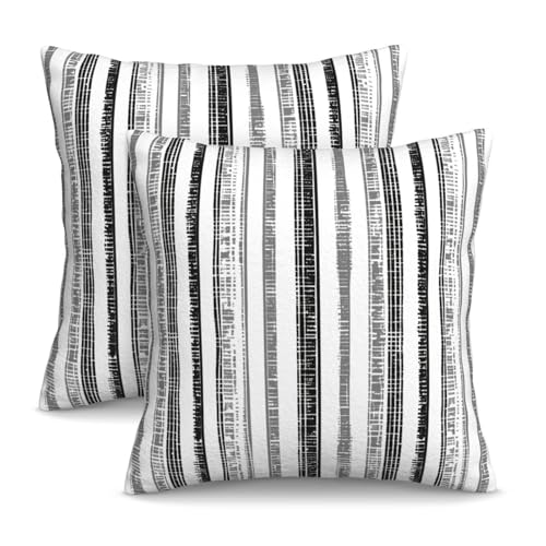 KiuLoam Boho Black White Grey Striped Throw Pillow Covers 20 x 20 Inch Set of 2 Outdoor Decorative Pillow Cases Farmhouse Cushion Cases for Couch Bed Home Decor