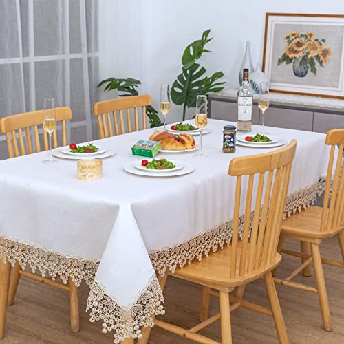 BrekSdat Beige lace Premium Rectangle Farmhouse Tablecloth Waterproof OilProof SpillProof AntiShrink Soft Wrinkle Resistant Decorative Fabric Table Cover Kitchen Dinning Party Wedding Banquet