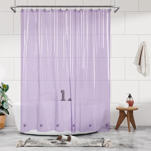 "Barossa Design Clear Lavender Shower Curtain Liner - PEVA Heavy Duty Shower Liner with 6 Magnets and Metal Grommets, 72"" x 72"" Waterproof Curtains for Bathroom - Clear Lavender"