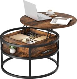 YITAHOME Round Lift Top Coffee Table, Coffee Tables for Living Room with Hidden Storage Compartment, Modern Coffee Table with Storage for Home Office,Round Center Tables Living Room (Brown)