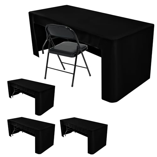 HolidayIdeas Open Back Rectangle Black Table Covers for 6 Foot Table, Wrinkle Resistant Washable Tablecloths 72x30 Inch for Craft Fairs, Banquets, Trade Show Display, 4 Pcs