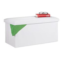 Relaxdays Storage Bench, Artificial Leather, 84 L Capacity, H x W x D: approx. 37.5 x 76.5 x 38.5 cm, White