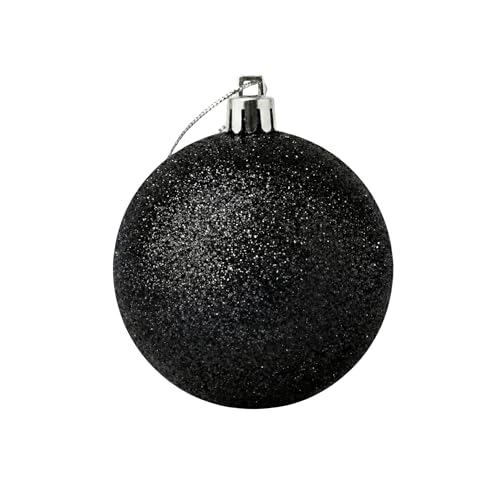 20cm Large Black Bauble PVC Shatterproof Glitter Finish Christmas Balls Ornament - Festive Xmas Tree Hanging Decorations, Round Ornament for Holiday Home Decor