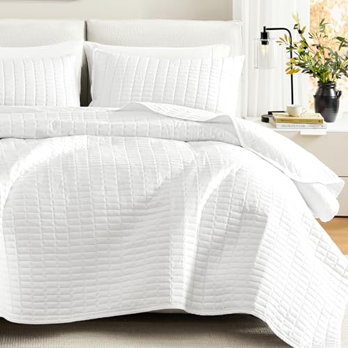 "Comfort Spaces All Season, Lightweight, Coverlet Bedspread Bedding, Matching Shams, Fabric, White, Full/Queen(90""x90"")"