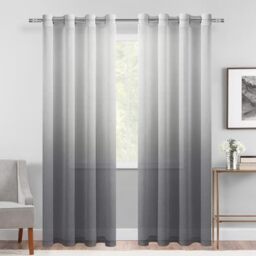 DWCN Faux Linen Grey Ombre Sheer Curtains - Gradient Semi Voile Grommet Top Window Curtains for Bedroom and Living Room, Set of 2 Panels, 52 x 84 Inches Long