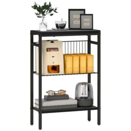 HOMCOM Side Table with 3-Tier Storage Bedside Table Steel Frame Black